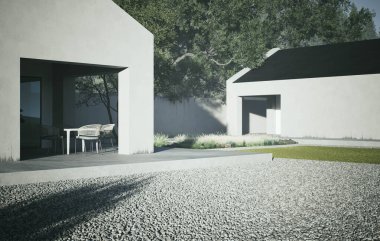 Modern mimarinin doğayla harmanlanmasının çarpıcı bir örneği, zarif bir minimalist tasarım sergiliyor. 3B Hazırlama