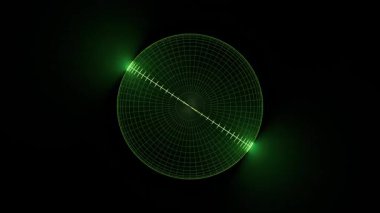 Yeşil radar ekranlı göz kamaştırıcı bir animasyon. Karmaşık tasarım ve hareketlerden oluşan bir şebeke düzeni var. 3B Hazırlama