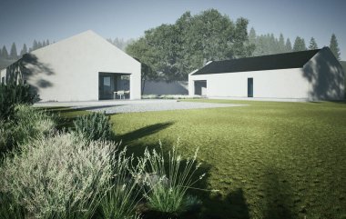 Modern mimarinin doğayla harmanlanmasının çarpıcı bir örneği, zarif bir minimalist tasarım sergiliyor. 3B Hazırlama