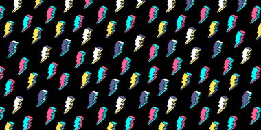 Arka planda şimşek deseni. Çizgi film yıldırımı 80 'ler-90' lar çizgi roman tarzında. Eski moda duvar kâğıdı. Modern soyut yatay arkaplan. Vektör EPS 10