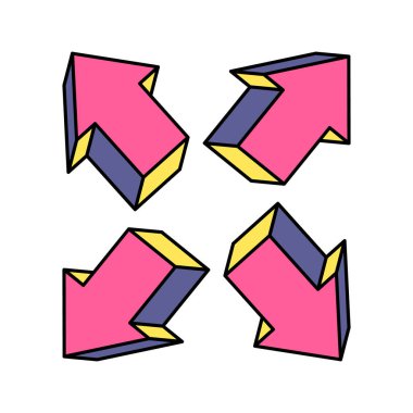 Çizgi film ok çizimleri modaya uygun geçmişe dönük. Beyaz arkaplanda izole edilmiş vektör.