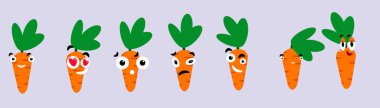 Carrot with cute face, cartoon character set vector illustration isolated