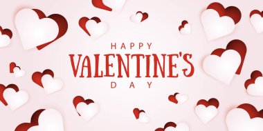 Happy Valentine's Day text with cutout paper hearts. Valentine's Day greeting card. Holiday background design vector illustration.