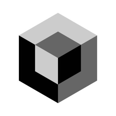 Modern abstract isometric figure. Black and gray hexagon with cube. Vector illustration isolated on white background.