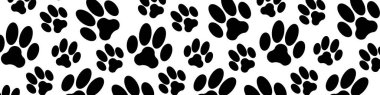 Animal footprint black and white background. Paw foot trail print. Vector illustration backdrop.
