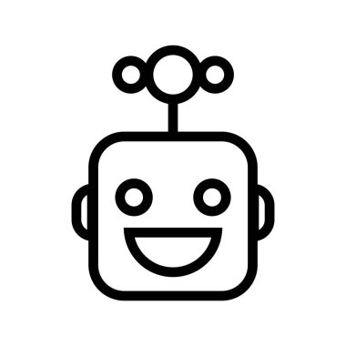 Şirin robot çizgisi simgesi. Chatbot suratlı robot. Beyaz arkaplanda modern vektör simgesi izole edildi.