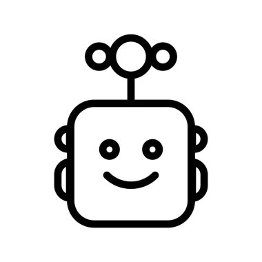 Şirin robot çizgisi simgesi. Chatbot suratlı robot. Beyaz arkaplanda modern vektör simgesi izole edildi.