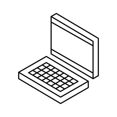 Isometry laptop, bilgisayar simgesi retro tarzı. Beyaz arkaplanda modern vektör simgesi izole edildi.