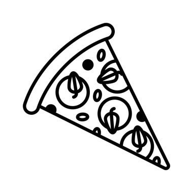 Pizza slice line icon. Single pizza slice illustration. Fast food. Vector isolated on white background.