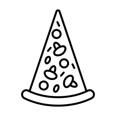 Pizza slice line icon. Single pizza slice illustration. Fast food. Vector isolated on white background.