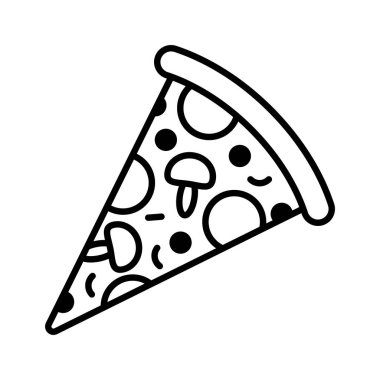 Pizza slice line icon. Single pizza slice illustration. Fast food. Vector isolated on white background.