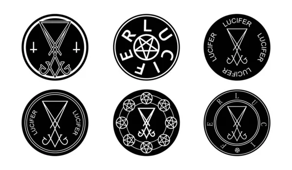 Sigil Lucifer Icon Set Stickers Shirt Print Design Illustration Gothic — Stock Vector