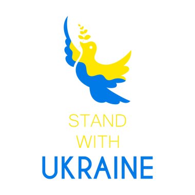 Stand with Ukraine. Dove symbol of peace. Vector illustration isolated on white background.