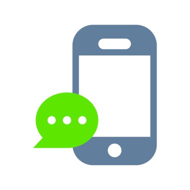 Mobile phone with green speech bubble icon. Trendy smartphone sign, flat design for applications, websites and decoration. Vector isolated on white background.