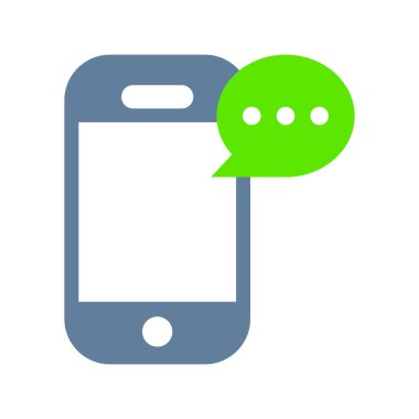 Mobile phone with green speech bubble icon. Trendy smartphone sign, flat design for applications, websites and decoration. Vector isolated on white background.