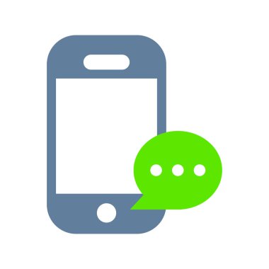 Mobile phone with green speech bubble icon. Trendy smartphone sign, flat design for applications, websites and decoration. Vector isolated on white background.