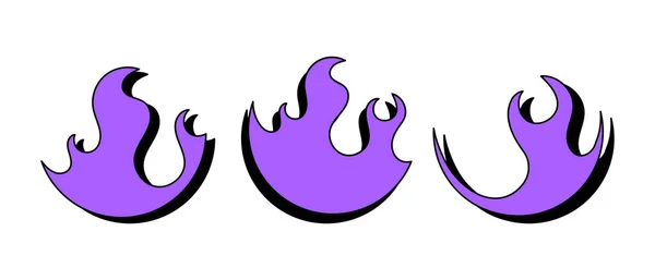Set Flaming Emblems Your Design Purple Fire Icons Abstract Shape — Stock Vector