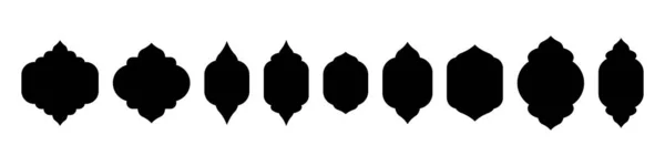 Uppsättning Orientaliska Stil Islamiska Fönster Svarta Silhuetter Valv Vektor Illustration — Stock vektor