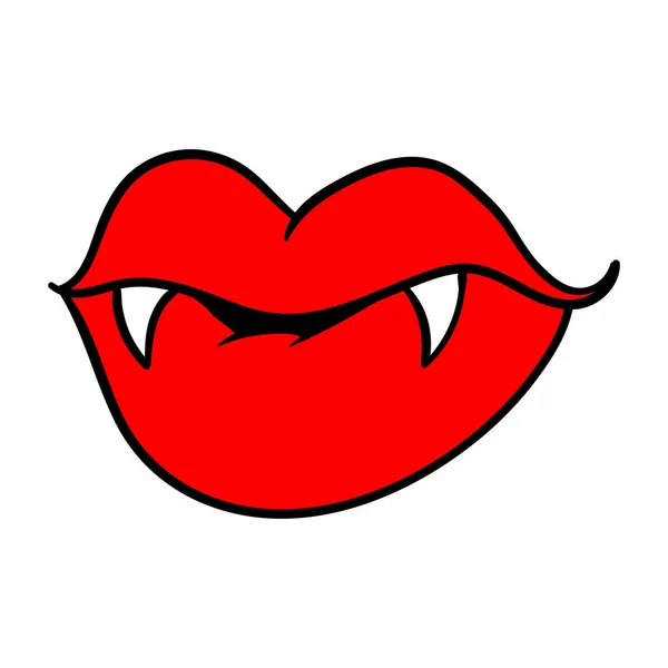 Vampire Bite Kiss Illustration Red Lips Vampire Teeth Vampire Lips — Stockvector
