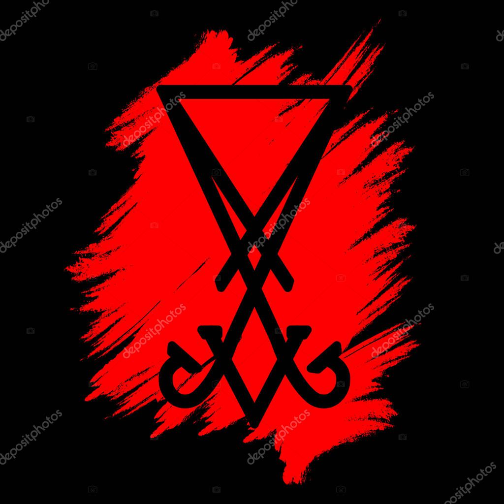 Sigil of Lucifer illustration. Gothic style design. Lucifer sign with red brush stroke on black background. Vector EPS 10