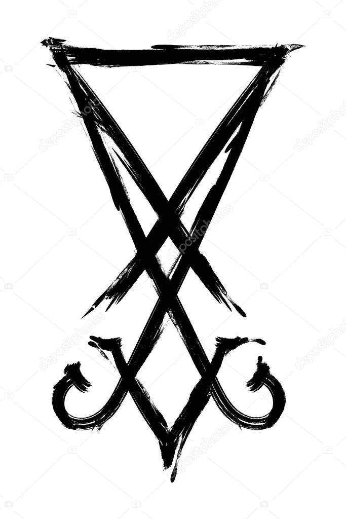 Sigil of Lucifer icon illustration, sticker or t-shirt print design in Gothic style. Lucifer sign brush stroke. Vector isolated on white background