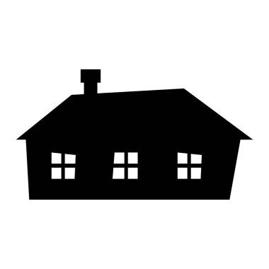 Ev ikonu. Siyah karikatür ev silueti. Vektör illüstrasyonu beyaz arkaplanda izole edildi.