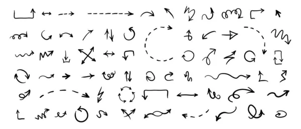 Pfeil Markieren Symbole Sammlung Handgezeichneter Pfeile Vektor Isoliert Auf Weißem — Stockvektor