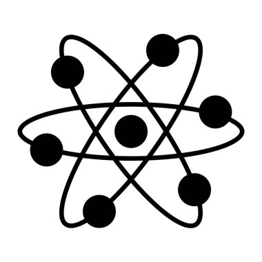Atom simgesi. Molekül ya da atom sembolü. Vektör illüstrasyonu beyaz arkaplanda izole edildi.