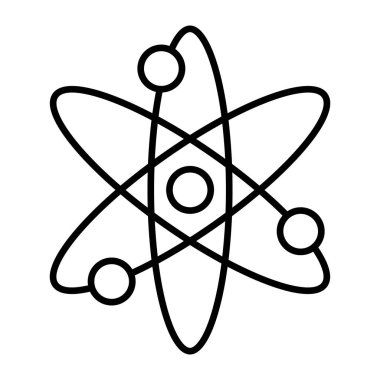 Atom simgesi. Molekül ya da atom sembolü. Vektör illüstrasyonu beyaz arkaplanda izole edildi.