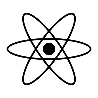 Atom simgesi. Molekül ya da atom sembolü. Vektör illüstrasyonu beyaz arkaplanda izole edildi.