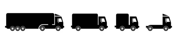 Lkw Schwarzes Symbol Gesetzt Ikonen Des Lastwagens Liefersymbole Vektor Illustration — Stockvektor