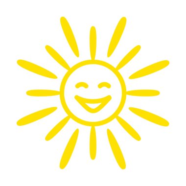 Güneş ikonu. Sarı güneş vektör çizimi beyaz arkaplanda izole edildi.