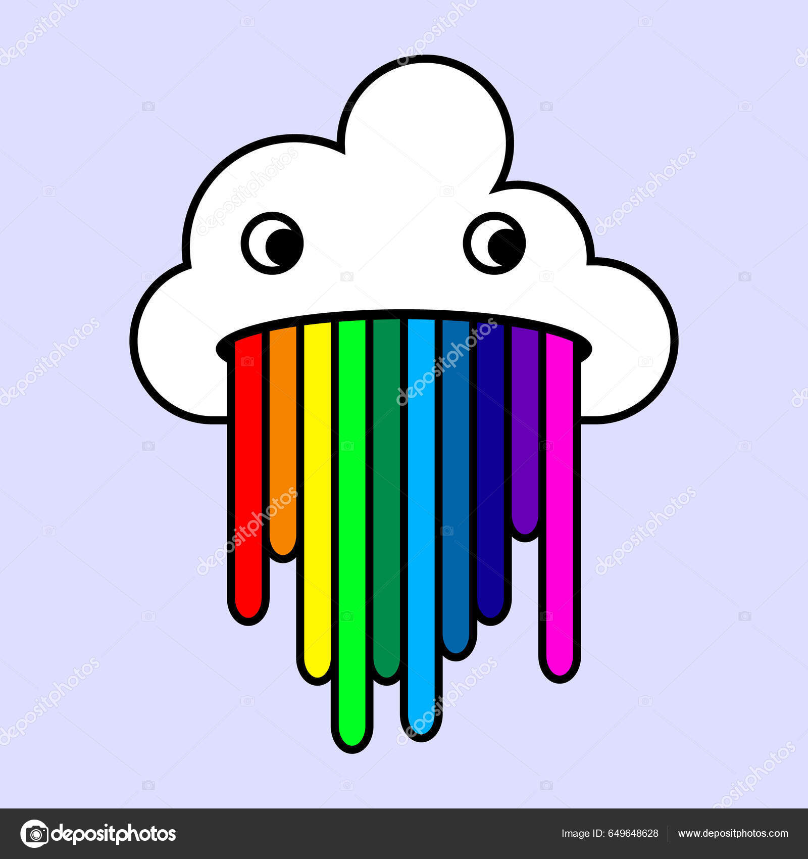 Cute Cartoon Cloud Rainbow Vomit Cloud Illustration Sticker Vector ...