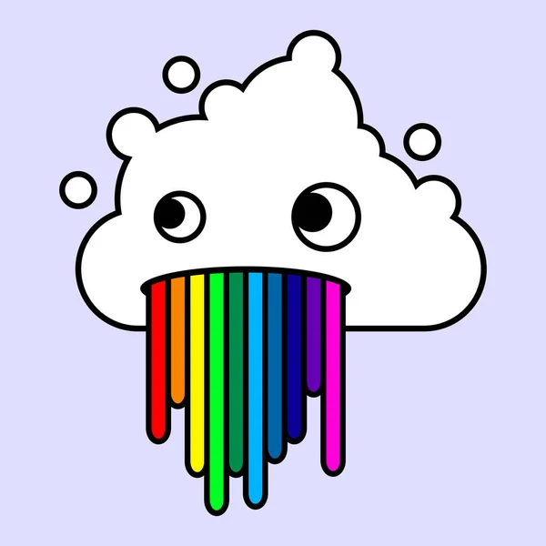Niedliche Cartoon Wolke Mit Regenbogen Erbrochenem Wolkenillustration Aufkleber Vektor Illustration — Stockvektor