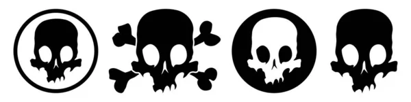 黒い頭蓋骨のアイコンのイラストのセット 漫画風 ホラーやハロウィン用のTシャツのプリント 白地に孤立した手描きイラスト ベクトルEps — ストックベクタ