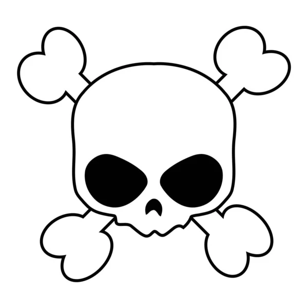 骷髅与交叉骨头图标 漫画风格 用于恐怖或万圣节的T恤打印 背景上孤立的矢量说明 — 图库矢量图片