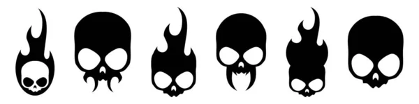 Brucia Cranio Fiamme Illustrazione Delle Icone Del Cranio Design Gotico — Vettoriale Stock