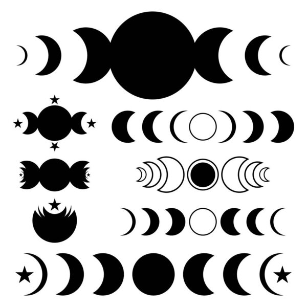 Moon phases flat icons set illustrations isolated on white background.