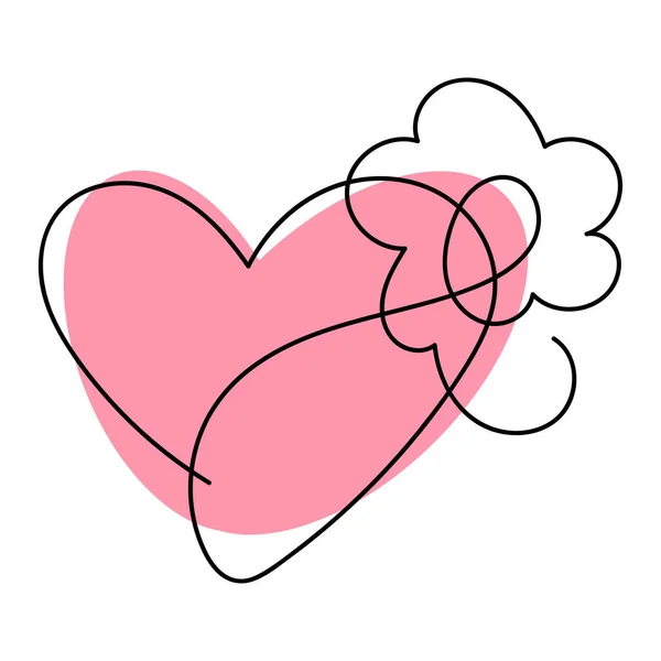 Lindo Corazón Con Flor Dibujada Una Línea Símbolo Amor Cuidado — Vector de stock