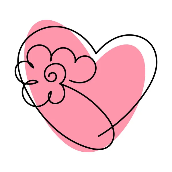 Миле Серце Квіткою Намальованою Одній Лінії Символ Любові Турботи Щастя — стоковий вектор