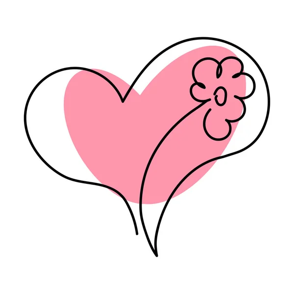 Coração Bonito Com Flor Desenhada Uma Linha Símbolo Amor Cuidado — Vetor de Stock