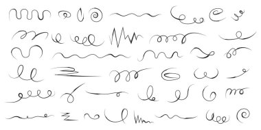 Tasarım için siyah ince çizgiler çiziyor. Moda bukleleri. Beyaz arkaplanda izole edilmiş vektör.