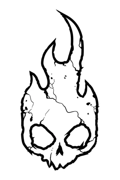 Calavera Ardiendo Llamas Ilustración Del Icono Del Cráneo Diseño Gótico — Vector de stock