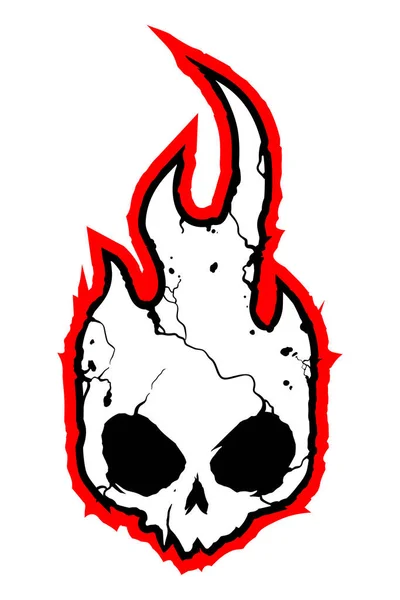 火で頭蓋骨を焼く 頭蓋骨のアイコンイラスト プリント用のゴスデザイン 漫画風 ホラーやハロウィンのシール 白地に孤立した手描きイラスト ベクトルEps — ストックベクタ