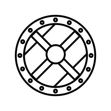 Viking savaş kalkanı ikonu. Kalkan işareti. Savaş savunma sembolü. Beyaz arkaplanda izole edilmiş vektör.