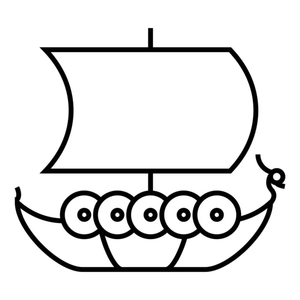 Viking Gemi Çizgisi Simgesi Drakkar Işareti Beyaz Arkaplanda Izole Edilmiş — Stok Vektör