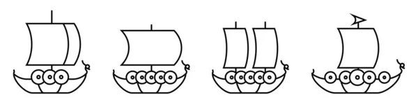 Ікони Лінії Кораблів Вікінгів Встановлені Знаки Драккара Вектор Ізольований Білому — стоковий вектор