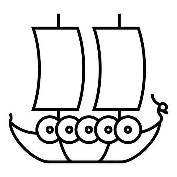 Viking Ship Line Icon Drakkar Sign Vector Isolated White Background — Stock Vector