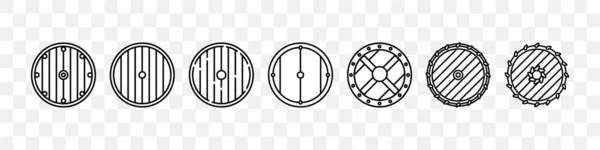 Viking Schild Iconen Ingesteld Schilden Oorlogssymbool Vector Geïsoleerd Achtergrond — Stockvector