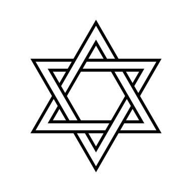 Davut 'un Yıldızı ikonu. Yahudilik işareti. Altı köşeli yıldız. Beyaz arkaplanda izole edilmiş vektör.